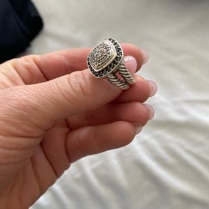 925 Sterling Silver pave diamond split cable shank ring.